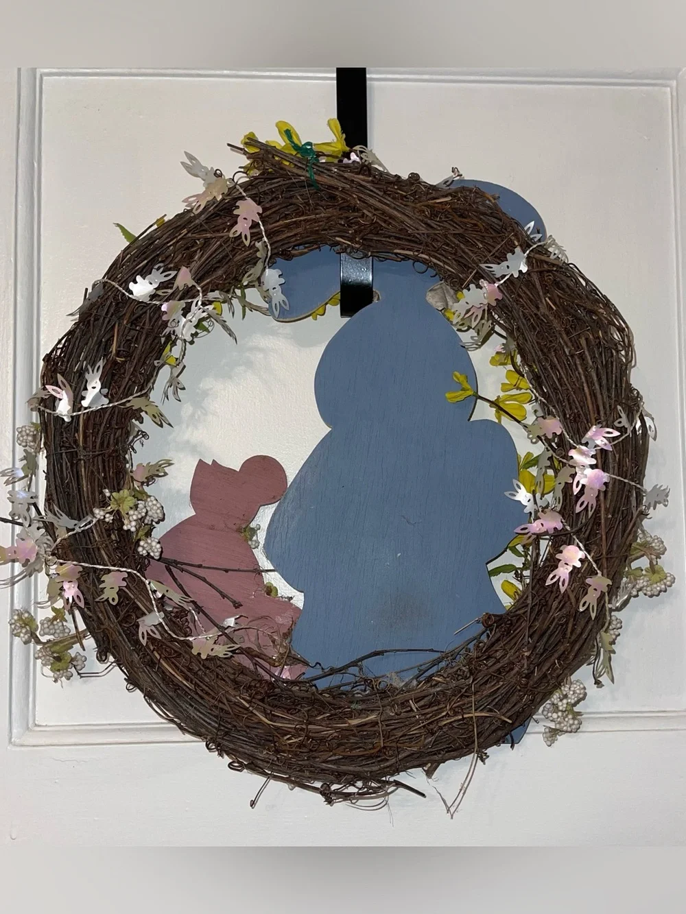 Spring Bunny Easter 15 Inch Wreath with Yellow Blossoms
